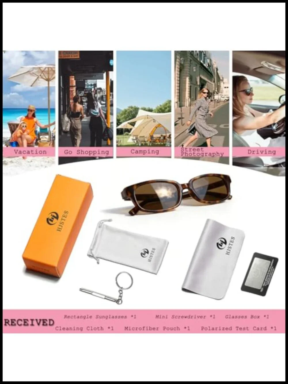 Retro Polarized Rectangle Sunglasses UV400 Protection Narrow Frame Unisex